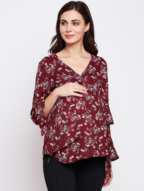 floral maternity wear wrap top - 15957020 - Very Small Image - 1