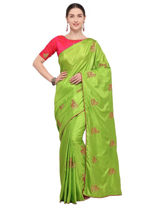 conversational parrot green embroidered saree with blouse - 15957572 - Very Small Image - 1