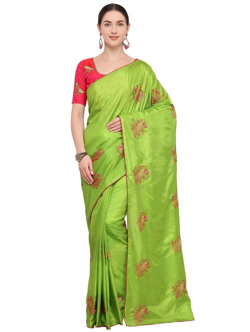 conversational parrot green embroidered saree with blouse - 15957574 - Very Small Image - 1