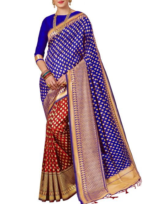 half & half zari banarasi saree with blouse - 15957597 - Very Small Image - 1