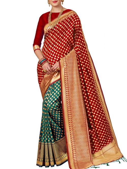 half & half zari banarasi saree with blouse - 15957602 - Very Small Image - 1
