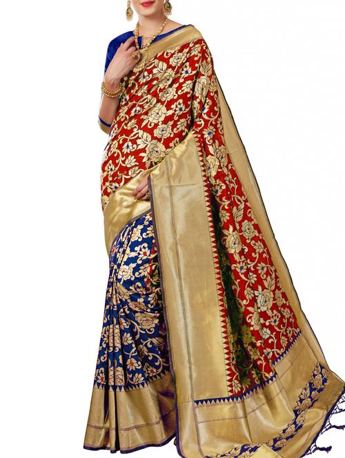 half & half floral zari banarasi saree with blouse - 15957607 - Very Small Image - 1