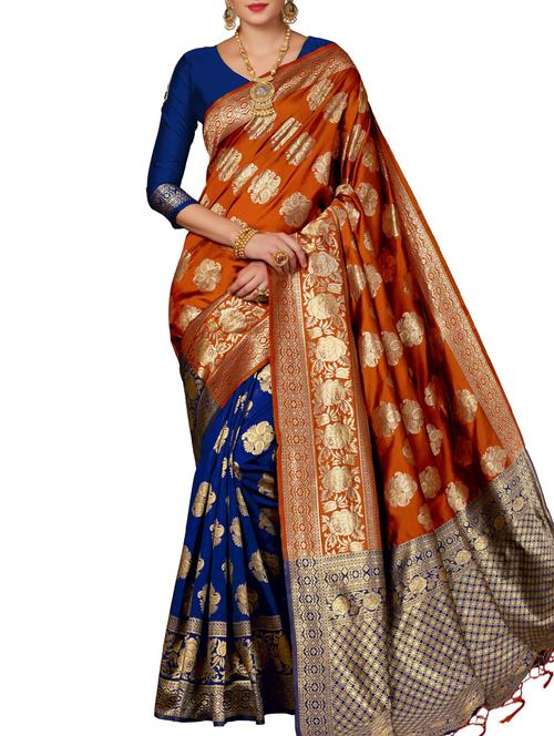 half & half floral zari banarasi saree with blouse - 15957610 - Very Small Image - 1
