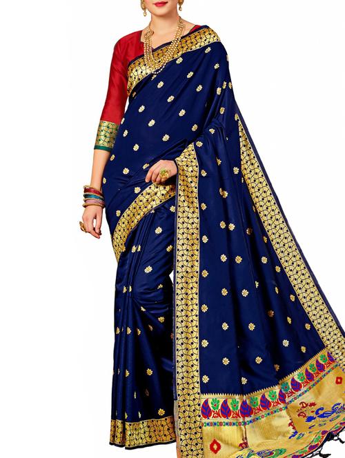 floral zari motif banarasi saree with blouse - 15957631 - Very Small Image - 1