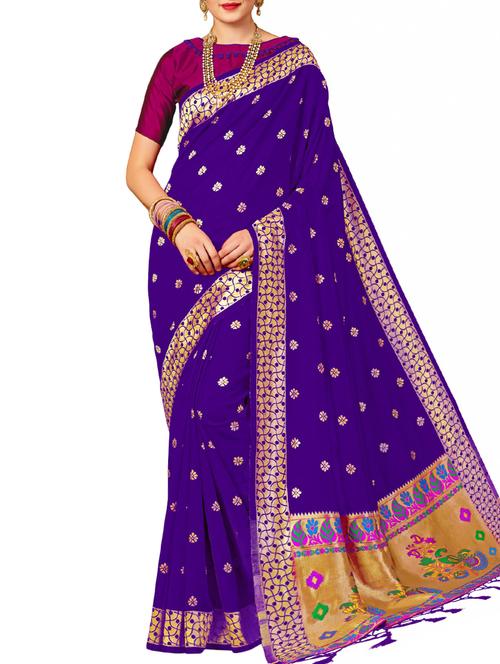 floral zari motif banarasi saree with blouse - 15957634 - Very Small Image - 1