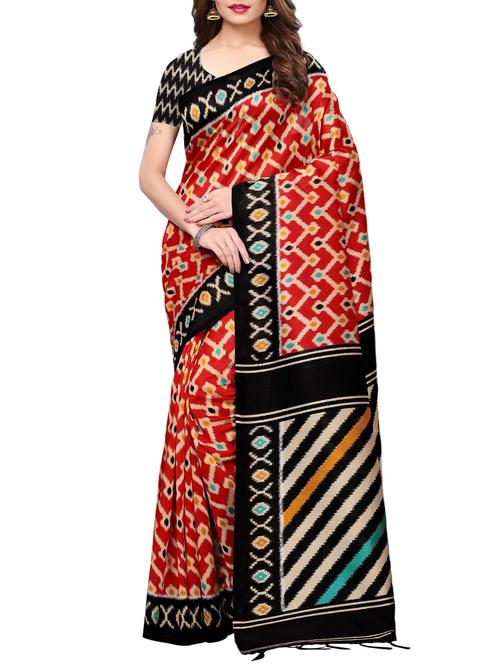 ikat red mysore silk saree with blouse - 15957686 - Very Small Image - 1