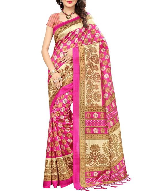 floral pink mysore silk saree with blouse - 15957769 - Very Small Image - 1