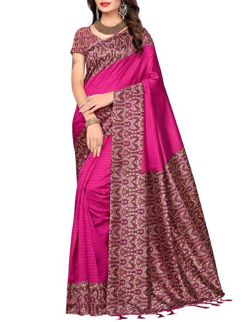 printed border pink mysore silk saree with blouse - 15957773 - Very Small Image - 1