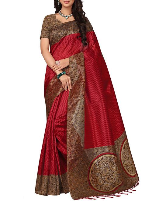 paisley maroon mysore silk saree with blouse - 15957796 - Very Small Image - 1