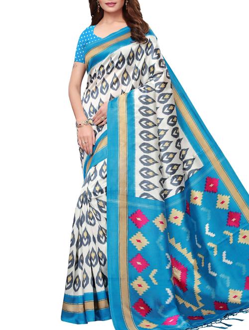 ikat off-white mysore silk saree with blouse - 15957819 - Very Small Image - 1