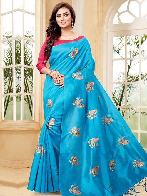conversational blue embroidered saree with blouse - 15957898 - Very Small Image - 1