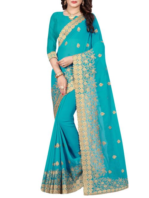 zari embroidered sky blue saree - 15958284 - Very Small Image - 1