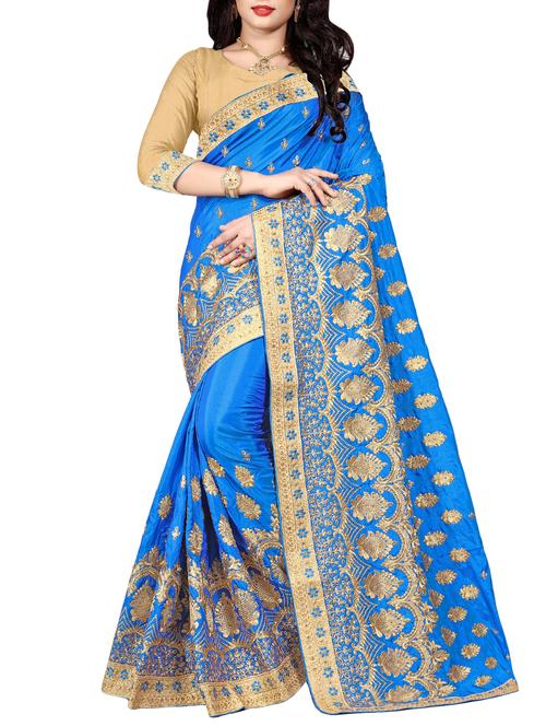 zari embroidered blue saree - 15958292 - Very Small Image - 1