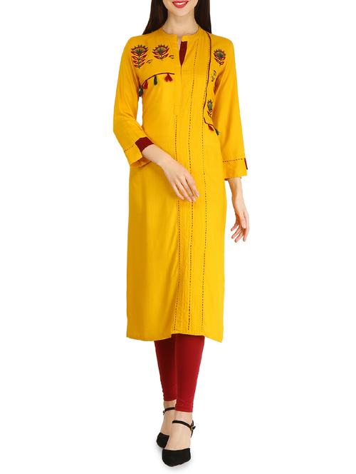 embroidered straight kurta with tassels - 15958624 - Very Small Image - 1