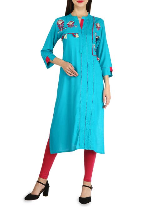 embroidered straight kurta with tassels - 15958625 - Very Small Image - 1