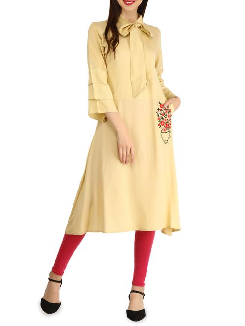 bell sleeves solid a-line kurta - 15958646 - Very Small Image - 1