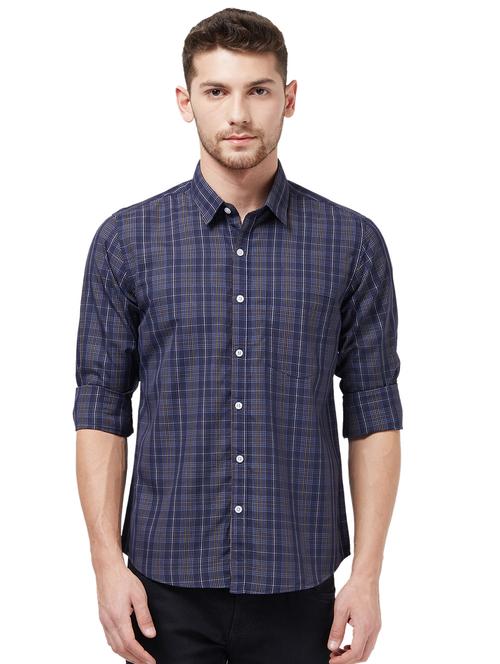 navy blue checkered casual shirt - 15958820 - Very Small Image - 1