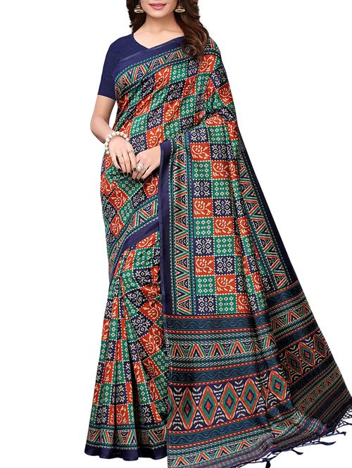checkered ethnic motif printed saree with blouse - 15958891 - Very Small Image - 1