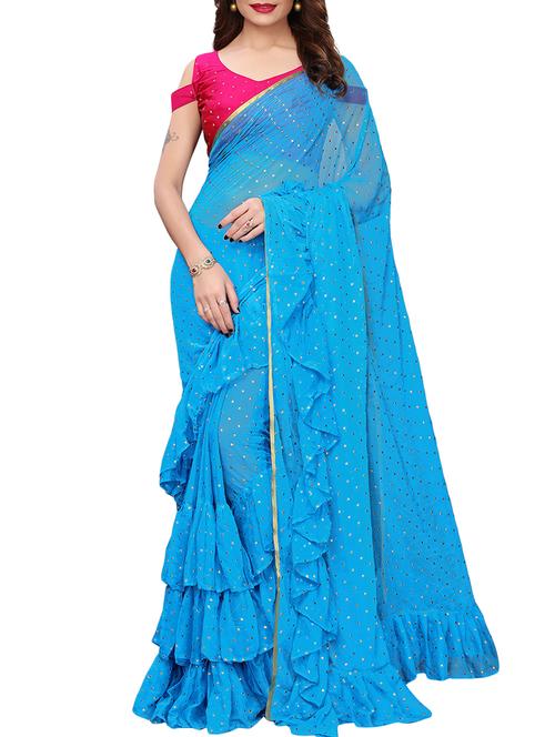 embellished ruffle border saree with blouse - 15958907 - Very Small Image - 1