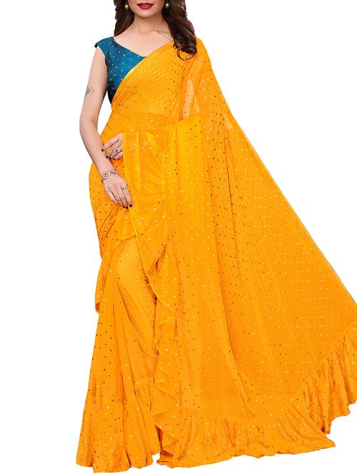 embellished ruffle border saree with blouse - 15958908 - Very Small Image - 1