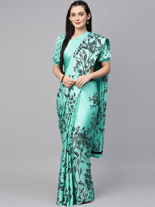 leaf motif printed saree with blouse - 15958918 - Very Small Image - 1