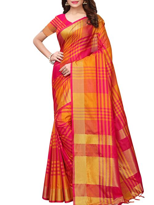 checkered woven saree with blouse - 15958928 - Very Small Image - 1