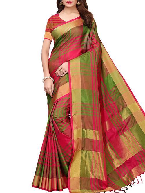 checkered woven saree with blouse - 15958929 - Very Small Image - 1