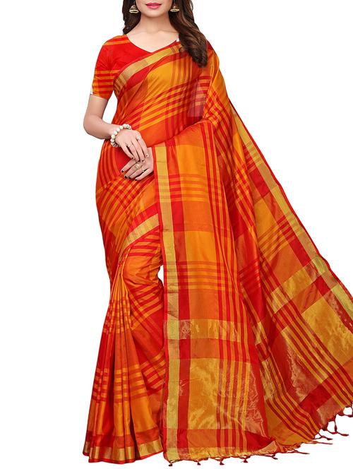 checkered woven saree with blouse - 15958932 - Very Small Image - 1