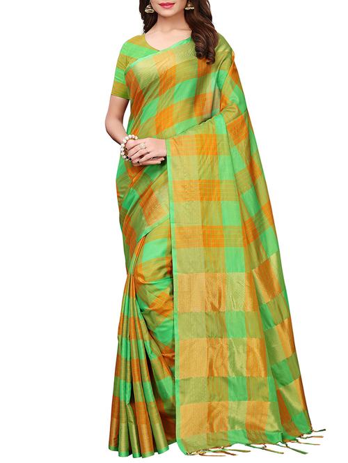 checkered woven saree with blouse - 15958936 - Very Small Image - 1