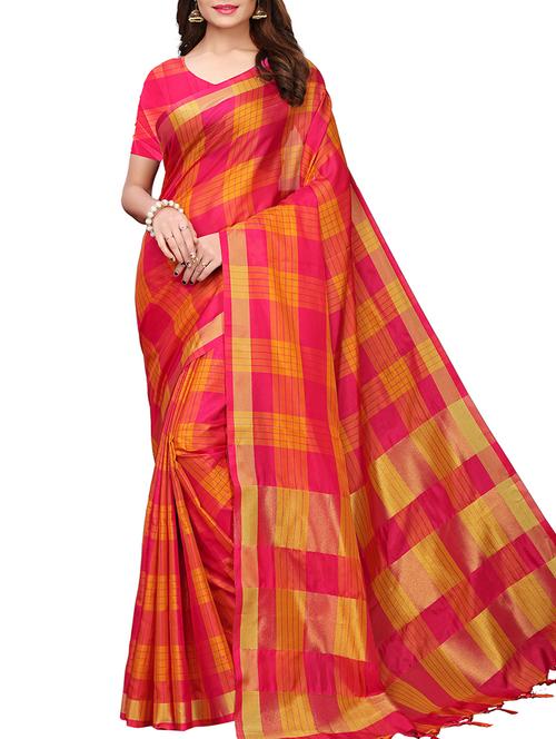 checkered woven saree with blouse - 15958938 - Very Small Image - 1