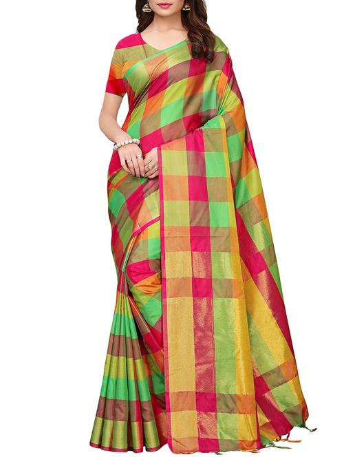checkered woven saree with blouse - 15958943 - Very Small Image - 1