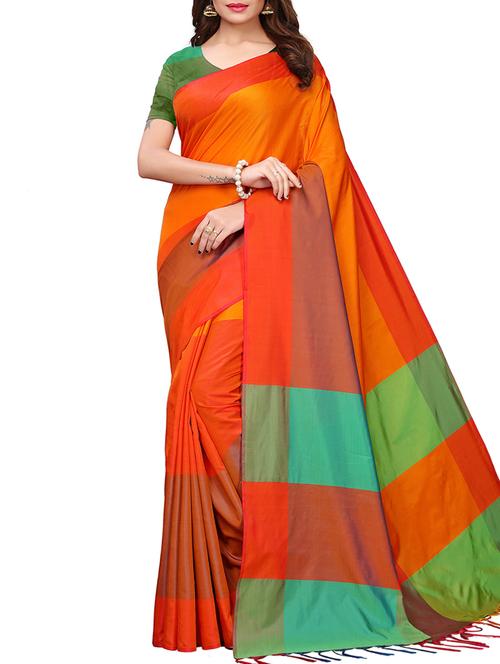 solid woven saree with blouse - 15958956 - Very Small Image - 1