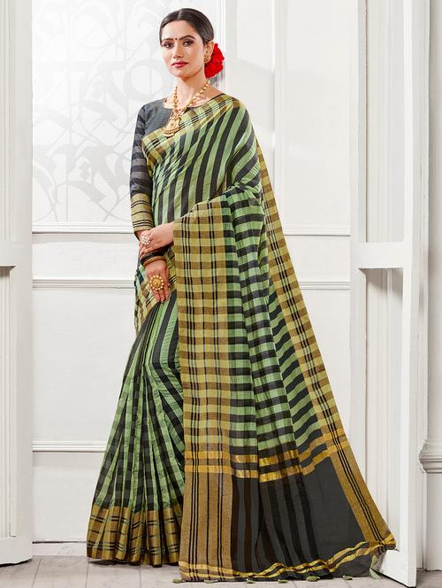 checkered chettinad saree with blouse - 15959097 - Very Small Image - 1