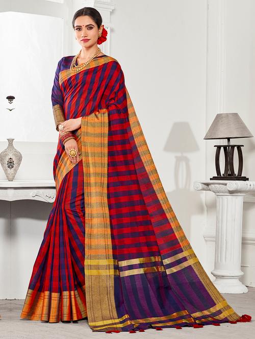checkered chettinad saree with blouse - 15959103 - Very Small Image - 1