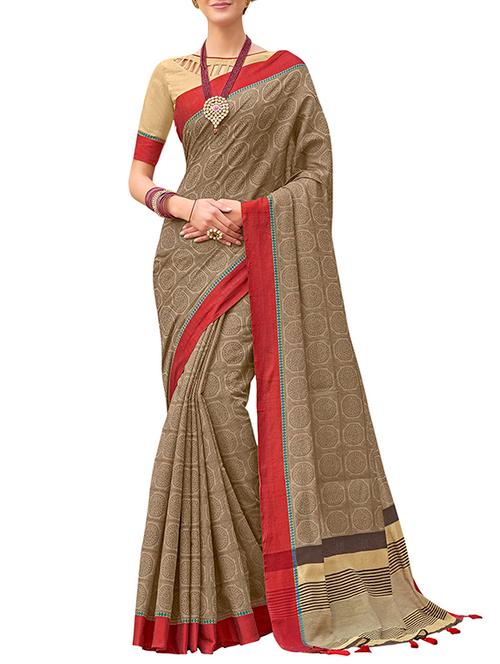 ethnic motif printed saree with blouse - 15959109 - Very Small Image - 1