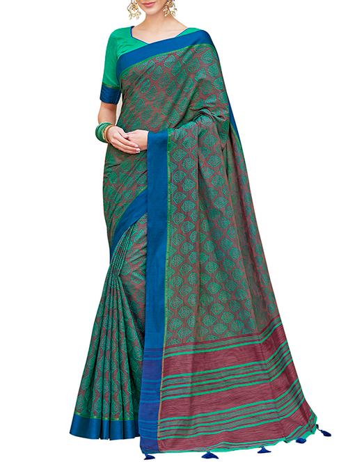 ethnic motif printed saree with blouse - 15959114 - Very Small Image - 1