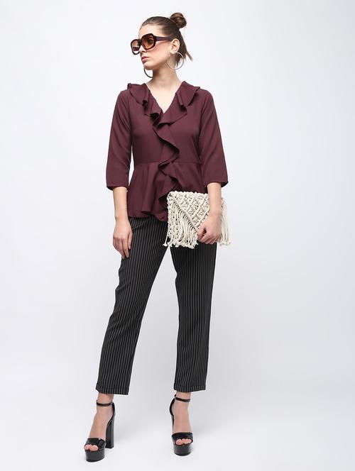 women's ruffle v neck top - 15959299 - Very Small Image - 1
