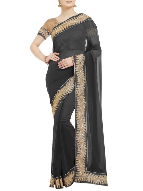 solid bordered saree with blouse - 15959392 - Very Small Image - 1