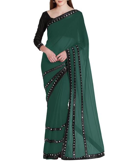 solid bordered saree with blouse - 15959397 - Very Small Image - 1