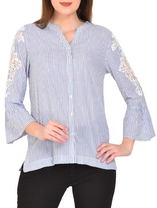 lace insert striped button up top - 15962638 - Very Small Image - 1
