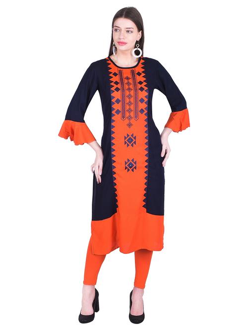 embroidered bell sleeves straight kurta - 15962886 - Very Small Image - 1