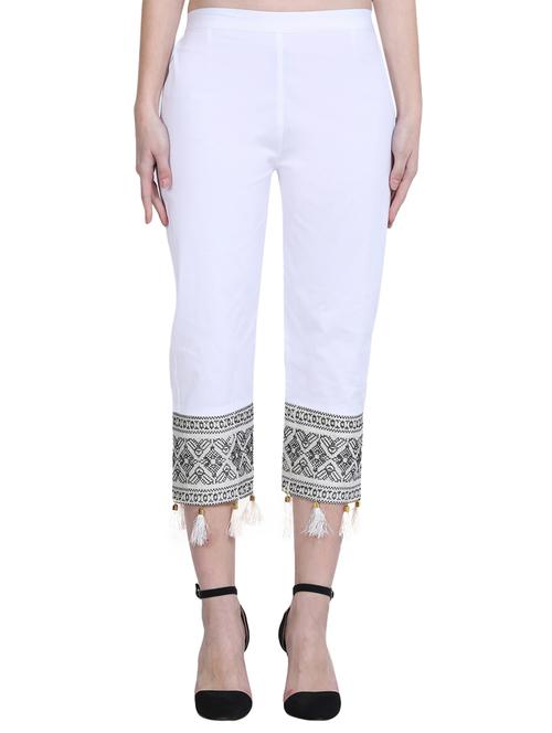 tasseled hem criss cross embroidered capri - 15962983 - Very Small Image - 1