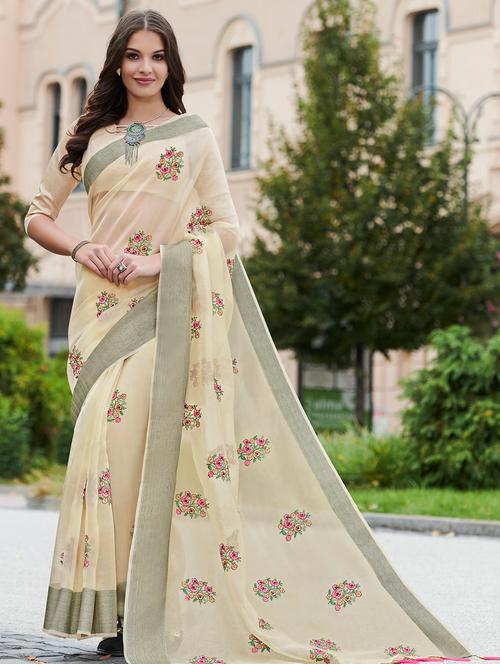 floral embroidered saree with blouse - 15963453 - Very Small Image - 1