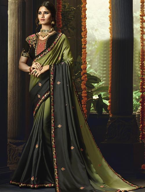patchwork embroidered ombre saree with blouse - 15964736 - Very Small Image - 1