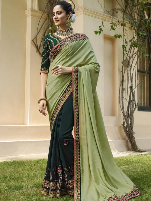floral embroidered half & half saree with blouse - 15964746 - Very Small Image - 1
