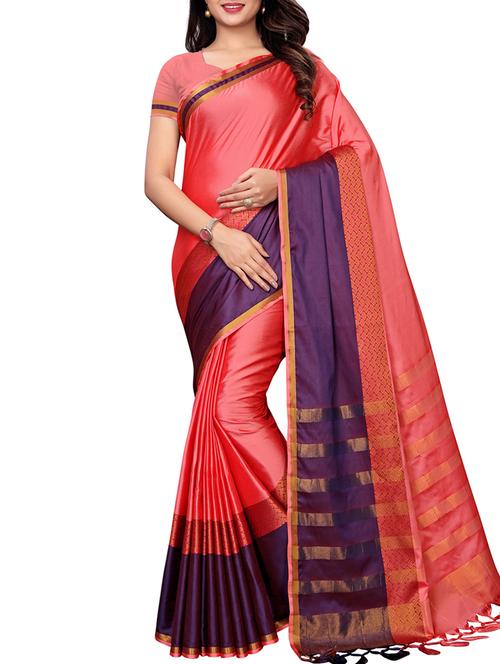 contrast zari border peach maheshwari saree with blouse - 15964833 - Very Small Image - 1