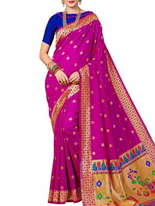 floral zari motif magenta paithani saree with blouse - 15964878 - Very Small Image - 1