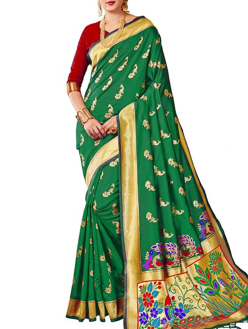 conversational zari motif green paithani saree with blouse - 15964882 - Very Small Image - 1
