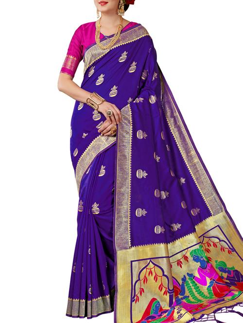 conversational zari motif purple paithani saree with blouse - 15964895 - Very Small Image - 1