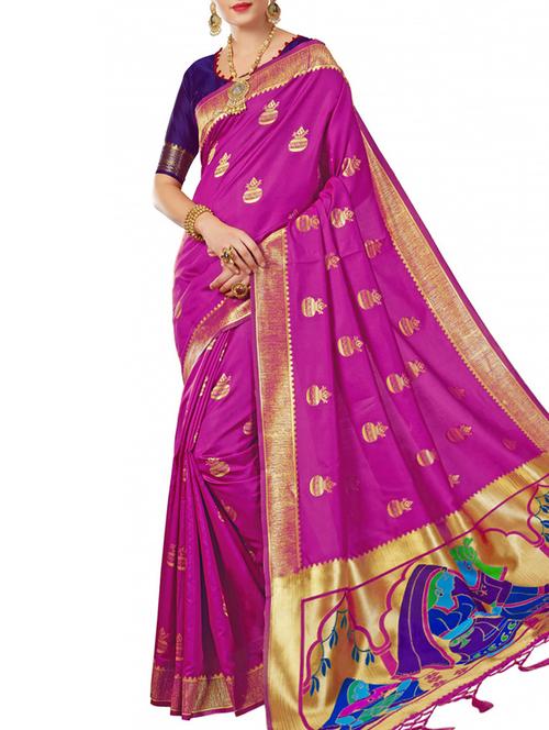 conversational zari motif magenta paithani saree with blouse - 15964896 - Very Small Image - 1